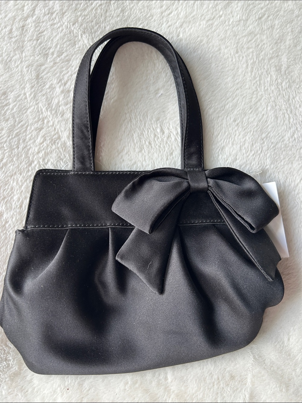 Ann Taylor Black Satin Bow Accent Tote Bag - Elegant Women's Handbag